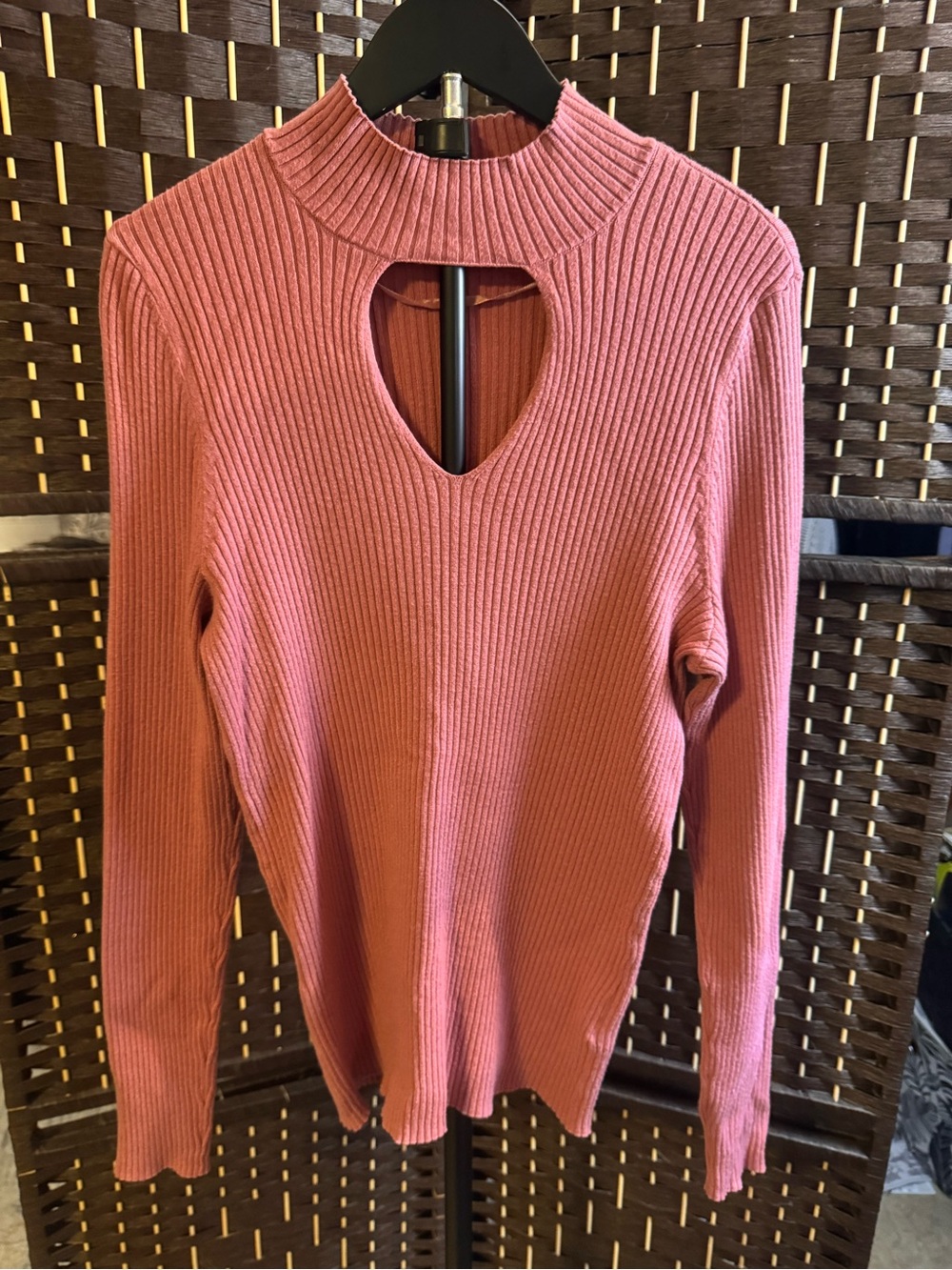 Lane Bryant Ribbed Long Sleeve Top with Heart Cutout - Rose